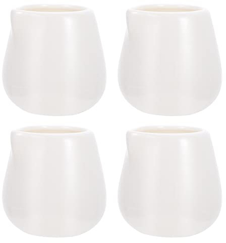 Cabilock 4 Pcs Ceramic Milk Jug, 90ml Mini Gravy Boat, Multipurpose Coffee Creamer Pitcher for Salad Dressings Broth Tomato Sauce Olive Oil Dispenser, Restaurants, White
