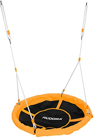 HUDORA Nestschaukel 110 - orangefarbene Schaukel für bis zu 100kg - Hängeschaukel mit 110cm Durchmesser für drinnen & draußen - Höhenverstellbare Familienschaukel für Kinder & Erwachsene