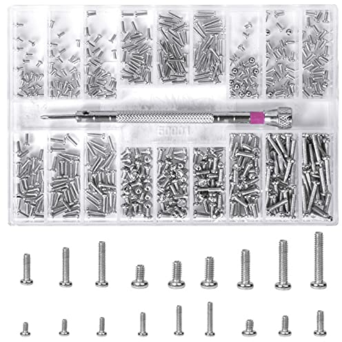 Vesaneae 500 Piezas Juego de Tornillos para Ordenador, Micro Tornillos Autorroscantes, Tornillos para Gafas Reparación, Tornillos Pequeños, Tornillos de Reparación para Gafas Relojes Laptop (Argento)