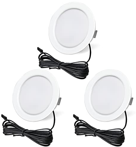 URing Spot Encastrable 12V Dimmable, 3,5W 3000K Blanc Chaud 300LM Extra Plat, Lampe Plafonnier LED Pour Meuble Avec Câble de 2m, Lot de 3, Blanc