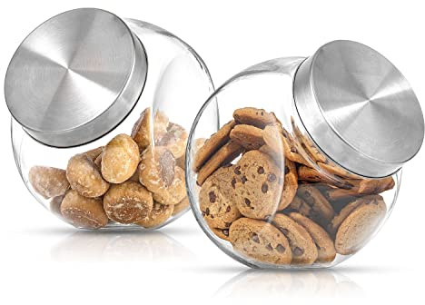 JoyJolt All-Sides Cookie Jar. Set of 2 Cookie Jars for Kitchen Counter with Lids, Candy Jar, Dog Treat Container, Laundry Detergent Container, Large Canisters, Half Gallon Glass Jar with Lid Airtight