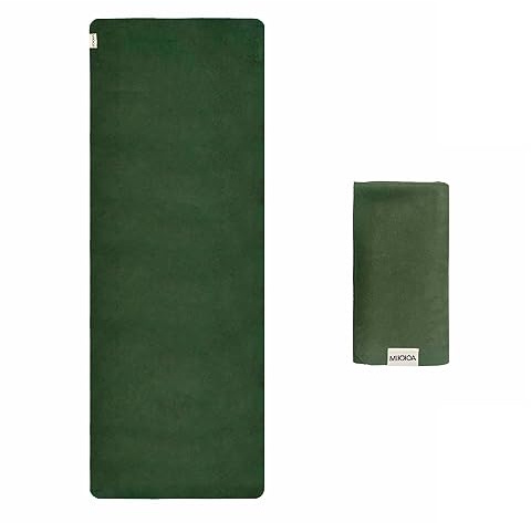 MIKKOA Tapis de yoga de voyage 1,5 mm | Tapis de yoga pliable | Léger | Compact | Lavable | Respectueux de l'environnement (olive)