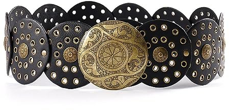 ZIRYXQ Hohl Western Stil Übertriebene Cowboy Breite Disc Gürtel Vintage Durable Frauen Weiche Gürtel, braun, One size