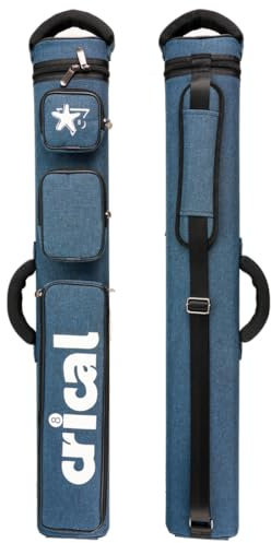 CRICAL KONLLEN 2x4 Pool Cue Case, Fabric Billiard Cue Case with Accessory Pockets, Adjustable Shoulder Strap, Non-Slip Base, Holds 2 Butts and 4 Shafts