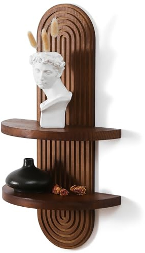 GRID FORTE Modern Wall Shelf with Arched Wood Design Mid-Century Double Floating Rainbow Shelves for Indoor Decoration Holding Planter Ornaments, 22 x 11.6 Inch (Walnut)