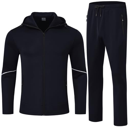 donhobo Tuta sportiva da uomo, sportiva, sportiva, palestra, tracksuit traspirante, felpa da jogging, casual, per la casa, Blu scuro, XL