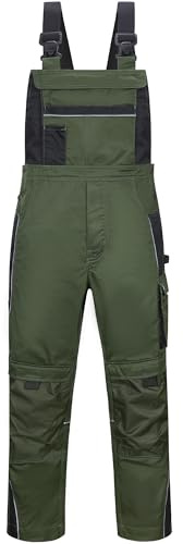 Scheibler Arbeitshosen Männer Reflektierende Workwear Active Latzhose Herren Schnittschutzhose mit elastischen Trägern & vielen Taschen Oliv/Schwarz 52