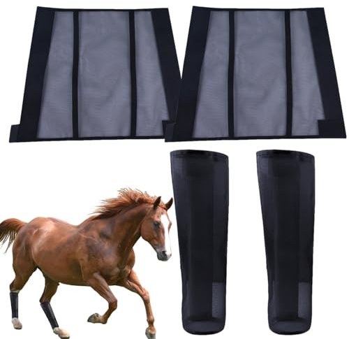 Teksome -Fliegen-Leggings, Fliegen-Stiefel - 4 Stück Pferdegamaschen wiederverwendbar - Fliegenstiefel, atmungsaktives Mesh für Komfort, lindert die Ermüdung der Beine und reduziert das