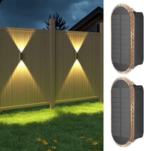 ELLASAY Solar Fence Lights Outdoor Wall: 2 Pack IP65 Waterproof LED Lights with 7 Colour Modes & Auto Cycle – Up & Down Glow for Garden/Fence/Patio Lighting