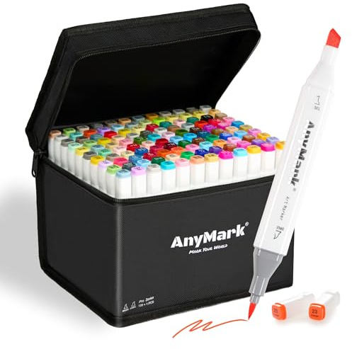 AnyMark Rotuladores Alcohol Punta Pincel, 120 + 1 Colores Marcadores Alcohol de Doble Punta, para Adultos Bocetos, Cómics, Colorear, Cuerpo Blanco