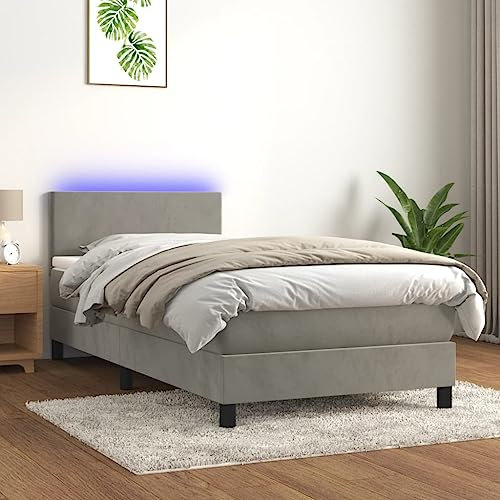 qohoio Boxspringbett mit Matratze & LED Bett Boxspringbett Bett Mit Matratze Polsterbett Schlafzimmer MöBel Hellgrau 90x190 cm Samt - 3134255
