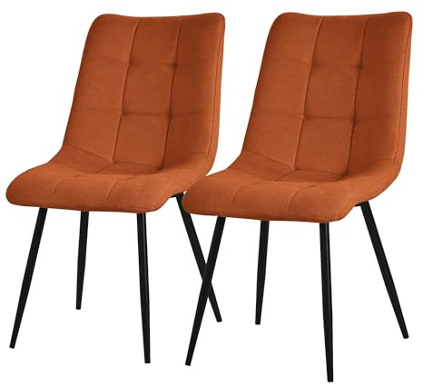ML-Design Set de 2 Chaises de Salle à Manger Orange, avec Revêtement en Tissu Polyester et Pieds Métalliques Noirs, Chaises de Cuisine avec Dossier, Chaises Rembourrées pour Salon Bureau, Kit Montage