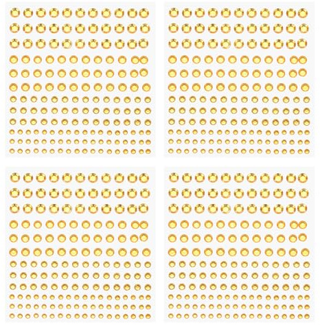 PATIKIL 660 Pcs Calcomanía de Piedras Acrílicas, 4 Tamaños 3/4/5/6 mm Piedras Autoadhesivas Strass Piedras Brillantes Joyería para Arte en Uñas Manualidades Ropa DIY, Amarillo Dorado