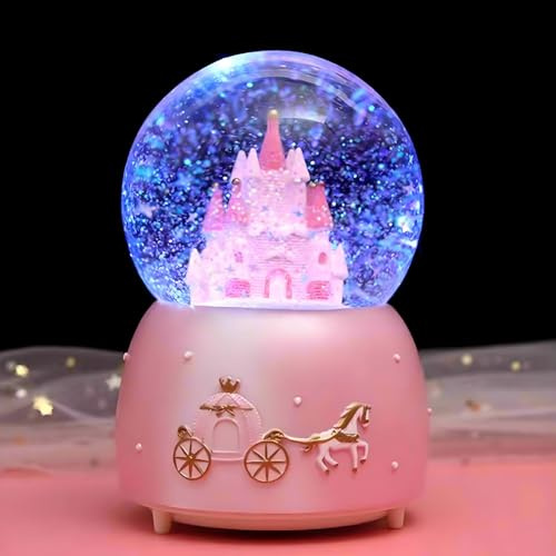 Snow Globes,Pink Castle Music Snowglobes with LED Lights,Automatic Snow Fall Effect,Home Decor for Kids Room Essentials Birthday Christmas Festival Gift for 5-16 Year Old Girls (Pink1)