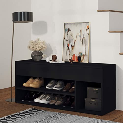 Generiskt fristående golvspegel garderobstativ, garderobstativ, skobänk svart 105 x 30 x 45 cm, trämaterial, skobänk med säte, träbänk, garderobsbänk