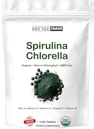 Organic Chlorella Spirulina Tablets, 3000mg Per Serving, 1440 Tablets, 8 Month Supply, Only 1 Ingredient, 50/50 Blend Super Food, Highest Grade Chlorella Spirulina , High Protein & Chlorophyll
