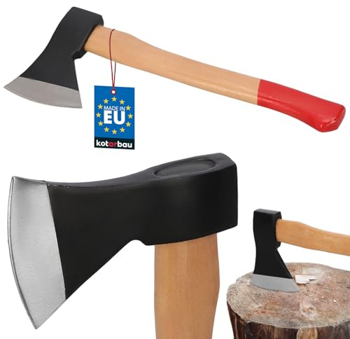 KOTARBAU® Doppelt verkeilte Axt zum Holzhacken 1000g aus Stahl mit imprägniertes Holzstiel Handbeil mit Schneidschutz Universalaxt zur Bearbeitung von Holz Spalthammer Survival Hatchet Camping