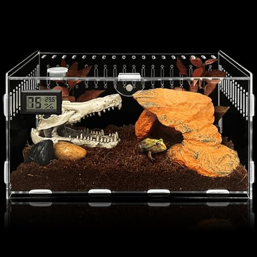 Terrario de acrílico para caracoles con termohigrómetro, 30 * 20 * 15 cm para niños, tortugas de agua, arañas y hámsters, lagartijas