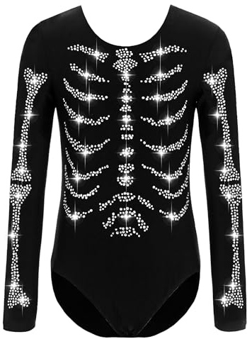 Yihuimin Strass Brillant Justaucrops Gymnastique Combinaison Garçon Fille Costume De Crâne Costumes D'halloween Carnaval Jeu De Rôle Enfant 6-16 Ans Blanc 9-10 ans