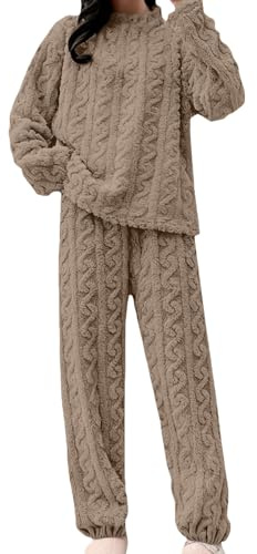 Womens Fleece Pyjamas Sets Fluffy Soft Warm Cosy 2 Pieces Pjs Sets Quarter Zip Pullover And Wide Leg Pants Set Winter Warm Comfy Towel Pjs Thick Plush Flannel Co Ord Set Ladies Loungewear Nightwear