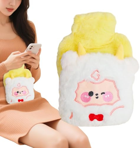Bouillotte – Pochette pelucheuse design animal, compagnon de chaleur, aide confort relaxant, récipient thermique portable, adorable enveloppe en peluche, soulagement coucher pour l'abdomen, l