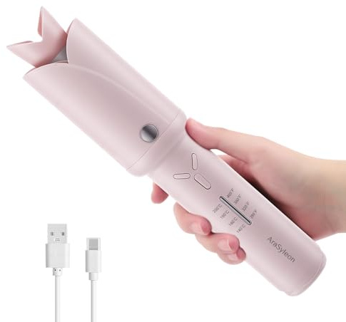 AraSyleon Arricciacapelli Automatico Senza Fili 32mm– Per Capelli Lunghi e Corti, Ceramica Tormalina, 2 * 2600mAh, USB-C, 4 Temperatura (140-200°C), 350g, Arricciacapelli Automatico da Viaggio