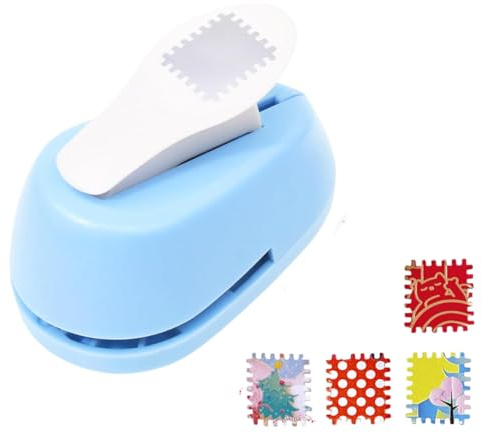 Rectangular Postage Stamp Punch, Rectangle Hole Punch, Scalloped Lever Action Craft Punch for Paper Crafting Scrapbooking DIY Card Making Arts Crafts Supplies (Blue)
