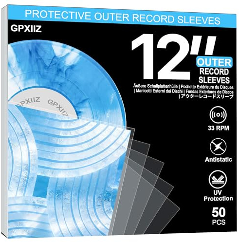 GPXIIZ 50x Vinylfodral Yttre 12 Tum med UV-skydd | Förstärk lederna | Skivfodral i Densitetspolyeten | Sval Känsla | Skyddande Albumomslag i Plast för Arkivplast för Singlar och Dubbla LP-skivor