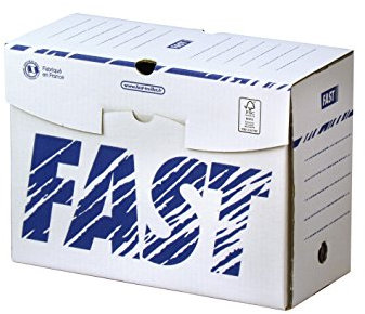 FAST Lot de 10 Boîtes Archives en Carton Dos 15cm Montage Manuel Blanc/Bleu 100725875
