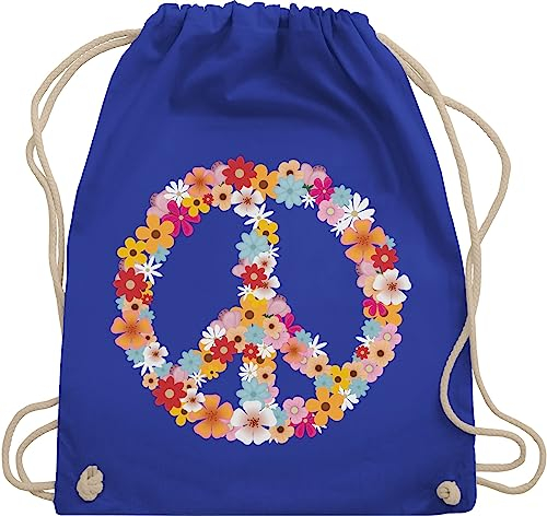 Shirtracer Turnbeutel Rucksack - Sprüche Statement - Peace Flower Power Hippie Peace Zeichen I Friedenszeichen I 90er I 70er - Unisize - Royalblau - festival turnsack mit aufschrift 90s beutel
