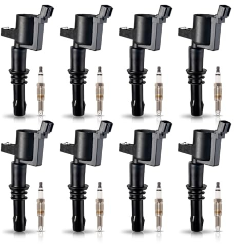 ENA 8 Ignition Coil Pack and Platinum Spark Plug Set 2005-2008 Compatible with Ford Expedition Explorer F150 F250 F350 Super Duty Navigator Mark 5.4L Replace# DG511 SP515 SP546 -Black