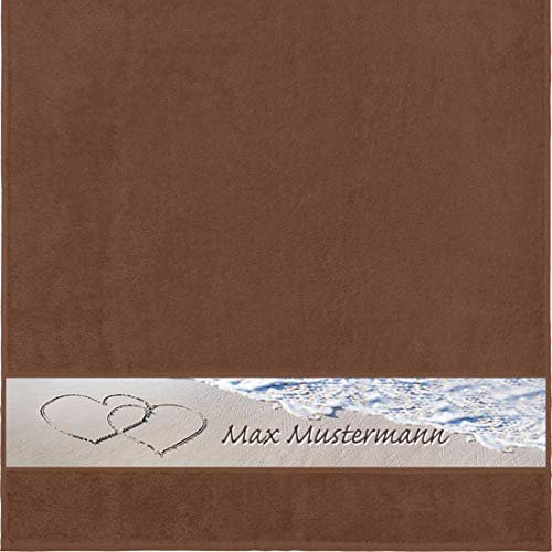 Manutextur Duschtuch mit Namen - personalisiert - Motiv Liebe - Strand - viele Farben & Motive - Dusch-Handtuch - braun - Größe 70x140 cm - persönliches Geschenk mit Wunsch-Motiv und Wunsch-Name