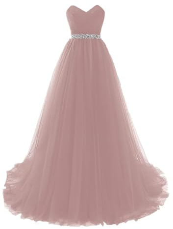 Misshow Robe de Soirée Longue Grande Taille Robe de Cocktail Chic pour Mariage en Mousseline Femme Princesse Rose 46