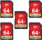 Gigastone 64GB 5-Pack SD Card UHS-I U1 Class 10 SDXC Memory Card High Speed Full HD Video Canon Nikon Sony Pentax Kodak Olympus Panasonic Digital Camera, with 5 Mini Cases