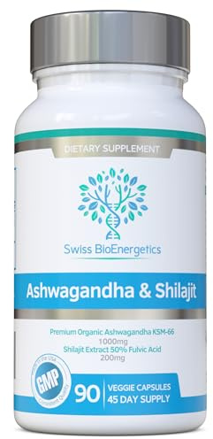 Ashwagandha & Shilajit - Award Winning Ashwagandha KSM-66 1000mg & Purified Shilajit Extract 200mg (60% Fulvic Acid) - No Artificial fillers, Binders or Flow Agents - Suitable for Vegans, Capsule