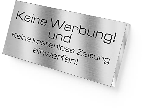 Graviers Placa de acero inoxidable con nombre grabado en acero para buzón con texto «Keine Werbung». Placa autoadhesiva o con orificios, 8,5 x 3 cm