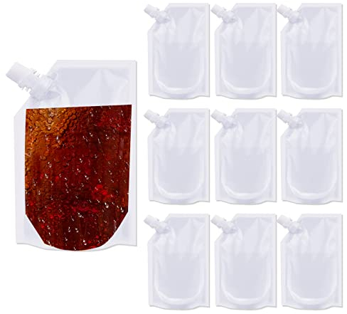 Travel Pouch,10PCS Plastic Reusable Hip Flask with Spout,Drink Pouches for Festivals Hide Alcohol,Juice, Sneak Booze, Liquor, Rum, Water-350ml