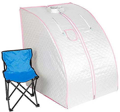 OHMG Cabina plegable sauna, Spa personal en casa,Sauna infrarroja portátil,Perspiración Perder peso con controlador de temperatura remoto… (Blanco)