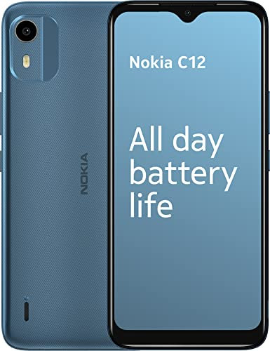 Nokia C12 6.3” HD+ Dual SIM Smartphone, Android 12 (Go edition), Octa-core 2GB RAM/64GB ROM, 8MP Rear /5MP Front Cameras, Night & Portrait modes, IP52 Rating, 3000mAh Battery - Cyan