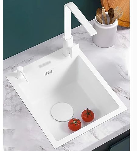 Kitchen Siphon Sink Space Saving White Stainless Steel Sink Kitchen Bar Small Size Sink Wash Fruit And Vegetable Basin Bathroom Water Pool Sinks (Color : White, Size : 40 * 40 * 22cm)
