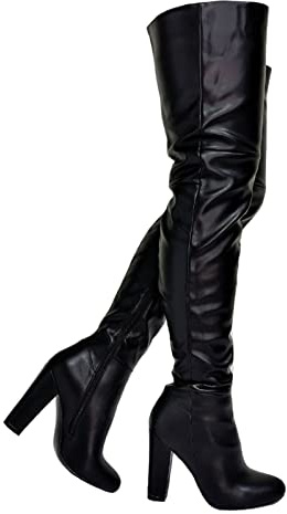 Omeslike Women's Block Heel Pointed Toe Over-Knee Boots - For Date Evening Wedding Occasions,Black,45