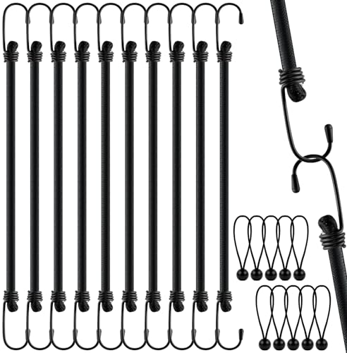 WuGU 10PCS Correas Elásticas con Ganchos, 60cm Tensores Elasticos, Tensores de Lona con Ganchos, Cuerdas Elásticas Negro para Equipaje, Bicicleta, Muebles, Coche, Camping, Fijación de Carga de Moto