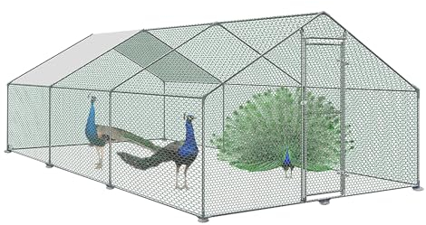 YUENFONG 3x6x2m Hühnerstall Freilaufgehege, L Kleintierstall mit PE Dach Sonnenschutz Geflügelstall, Hühnerkäfig mit Schloss Haustierkäfig für Hühner Haustiere Kaninchen