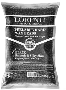 Lorenti Professiona Svarta pärlor med hårt vax 1 000 g | Smärtfri hårborttagning av helkropp och ansikte | vegan | 100 % naturligt smärtvax | för kvinnor och män | svarta pärlor