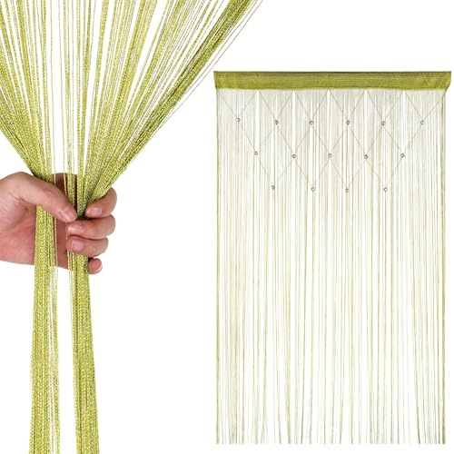 Trimming Shop Apple Green Glitter Beaded String Curtain Panel 200x100cm