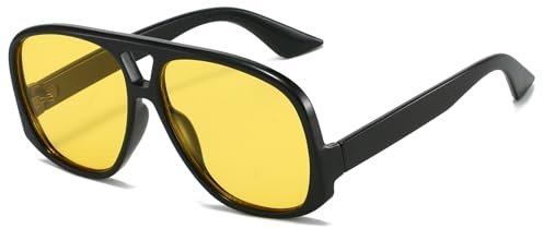 LJCZKA Retro Gafas de Sol Piloto para Mujer Hombre, Gafas Cuadradas Grandes Doble Puente 70s Estilo Protección UV400