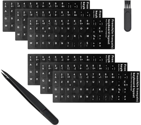 Autocollants Clavier Français - 6 Pièces Noir Stickers Remplacement Lettres,Autocollants pour Clavier français