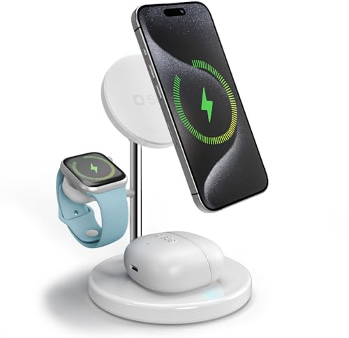 SBS Stazione di ricarica Wireless Qi2 3in1, Certified MFI, Ricarica Rapida 15W, MagSafe, Magnetic Power Profile, Design Minimal, Caricabatterie per iPhone, Airpods, Apple Watch, Samsung, Smartphone