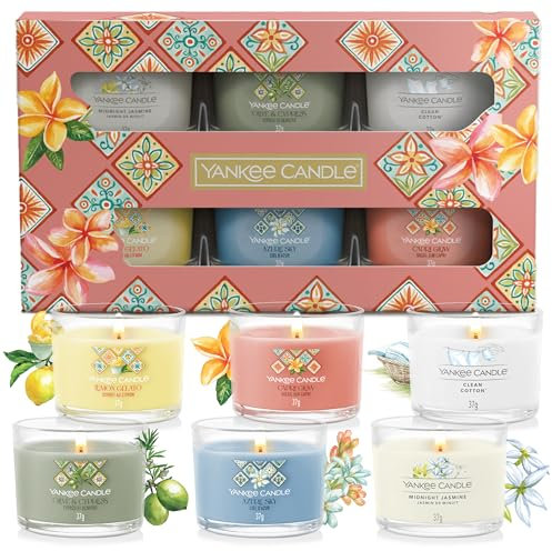 Coffret cadeau de bougies parfumées Yankee Candle | Mini-bougies votives en verre | Mélange de cire de soja | Collection Hello Italy | Cadeaux parfaits pour femmes | 6 unités