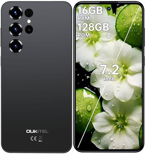 OUKITEL C68 Handy Ohne Vertrag Android 15-7,2 Zoll Display Smartphone Günstig 16GB+128GB /1TB, 6000mAh Simlockfreie Handys, 64MP+8MP, Dual SIM 4G Face ID/Fingerabdruck/OTG/GPS,Schwarz